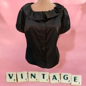 VINTAGE Y2K ECI NEW YORK BLOUSE | WOMENS BLACK SILK FORMAL BLAZER | SIZE‎ 6